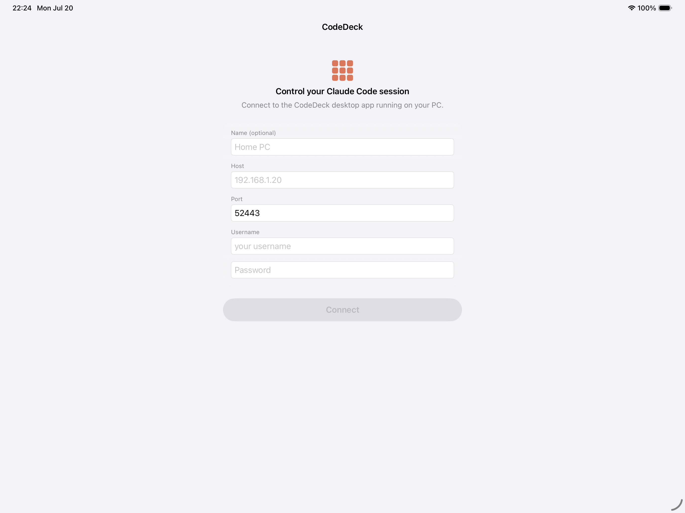Connect screen on iPad