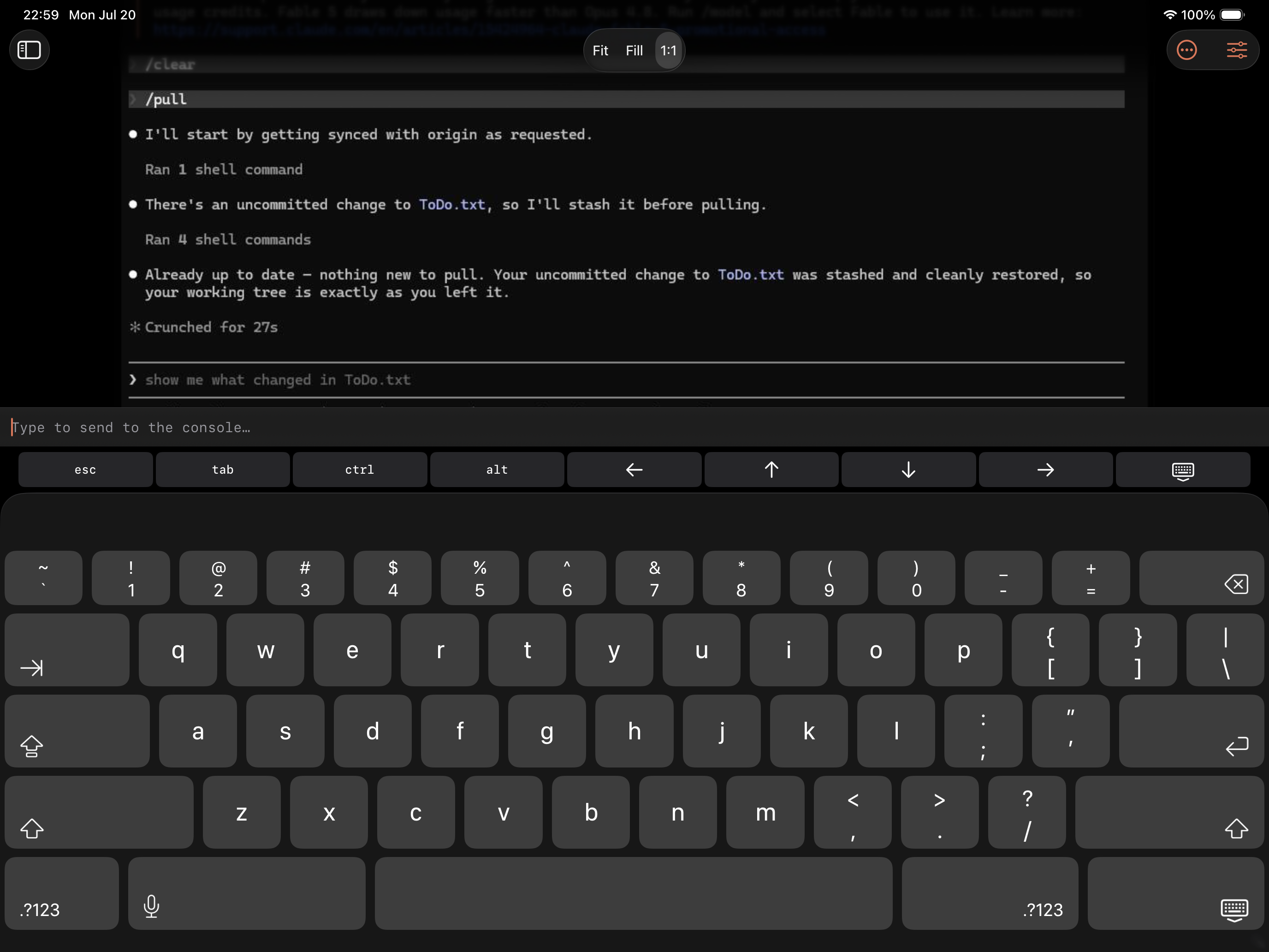 Live console screen on iPad