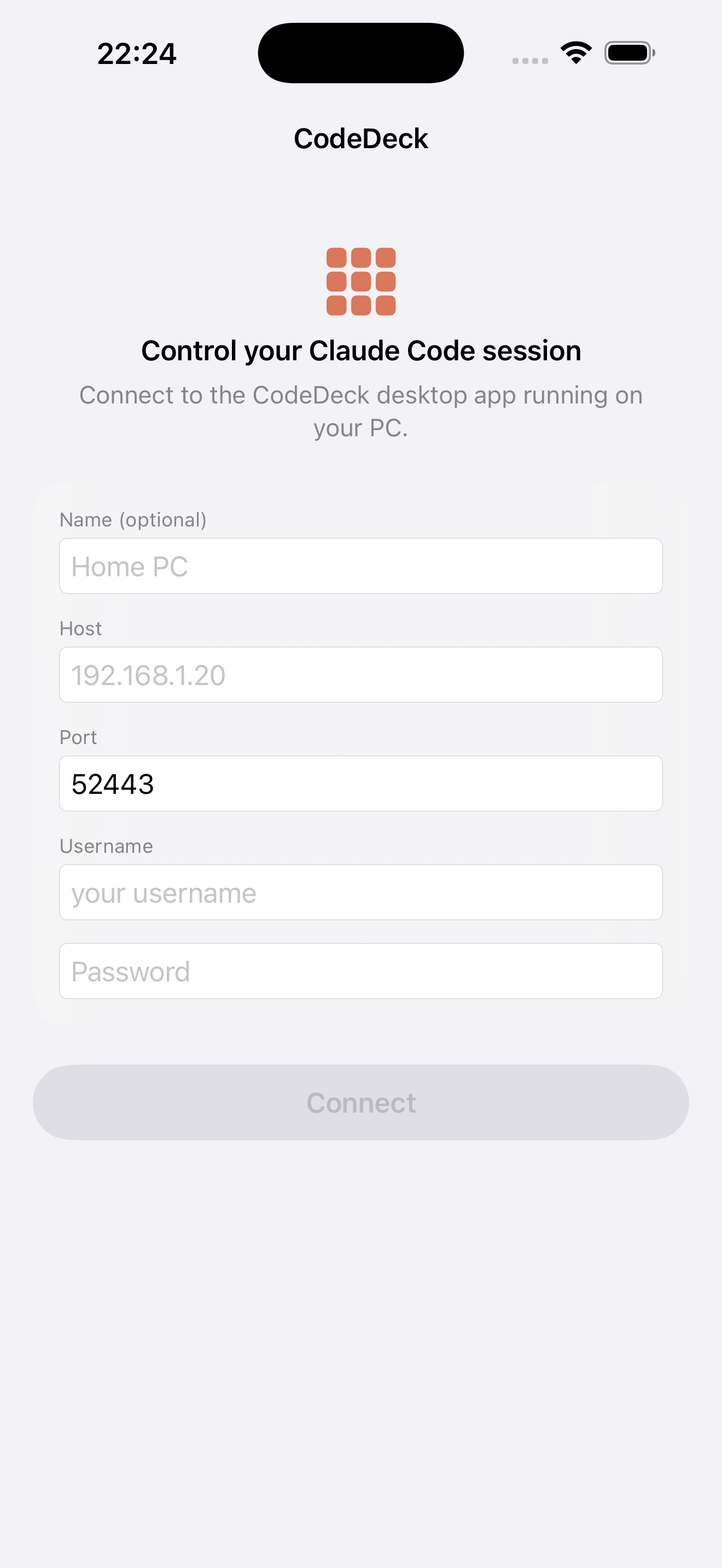 Connect screen