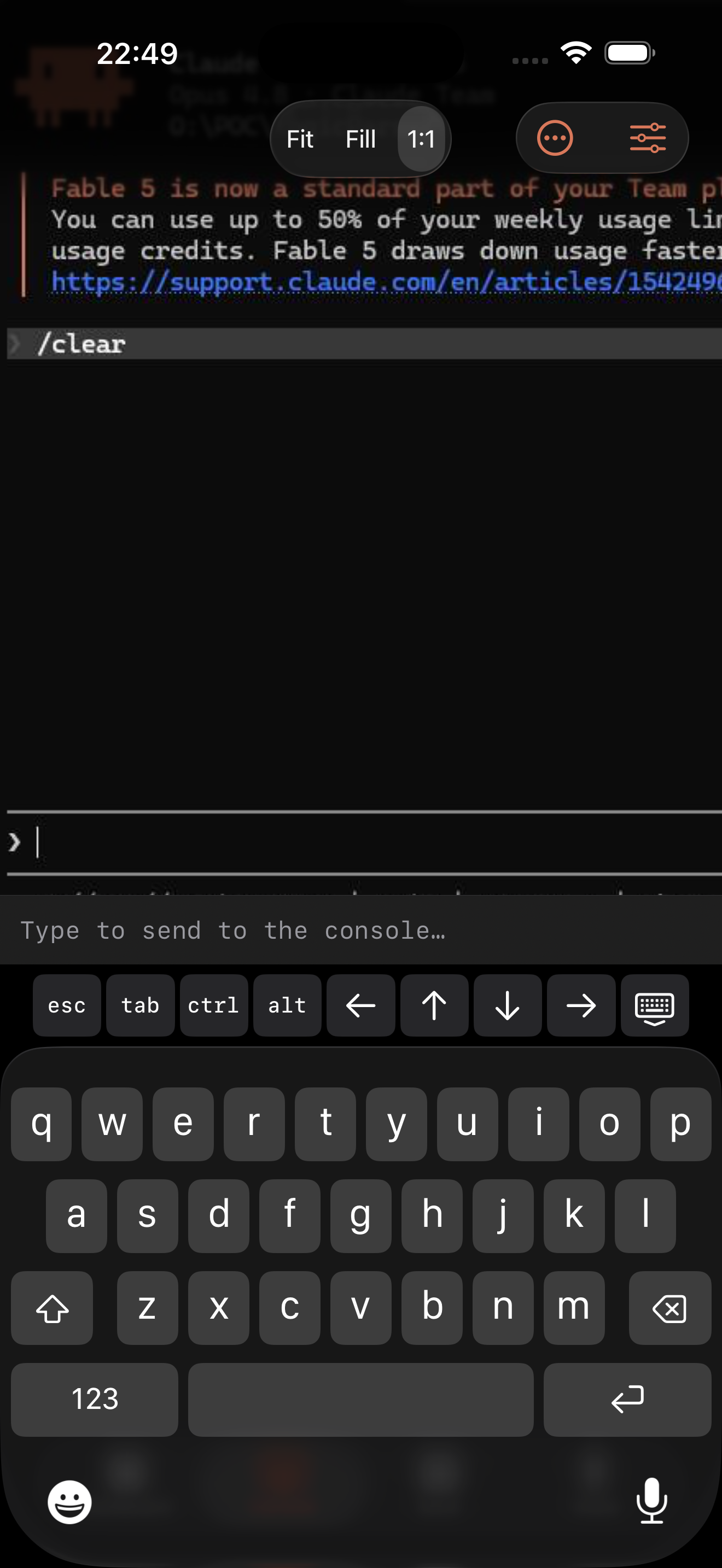 Live console screen